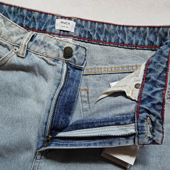 RVCA Denim Light Wash Relaxed Fit Distressed Ripped Mid Rise Baggy Jeans 28 - Picture 16 of 16